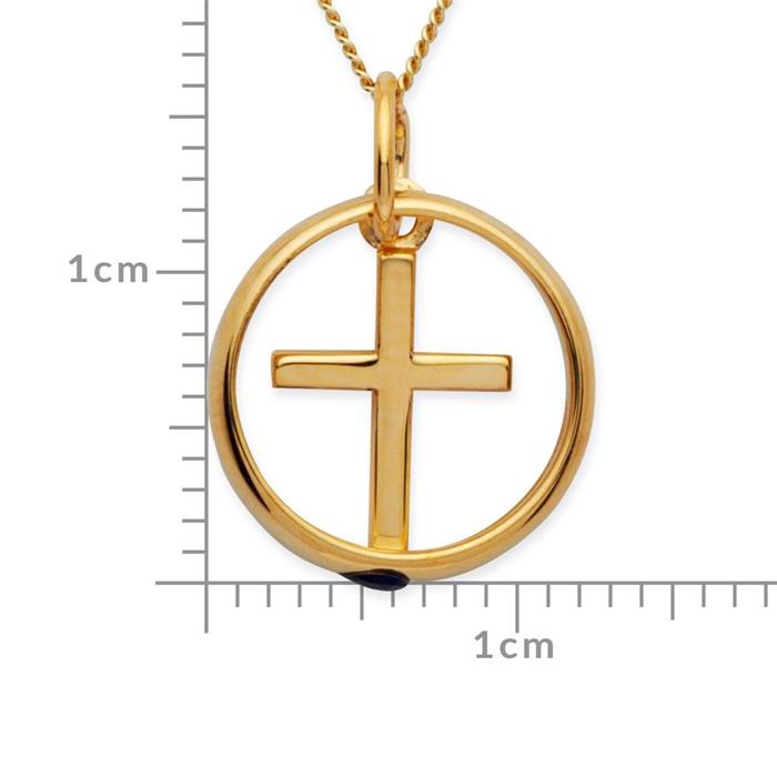 8ct gold christening chain: Sapphire cross