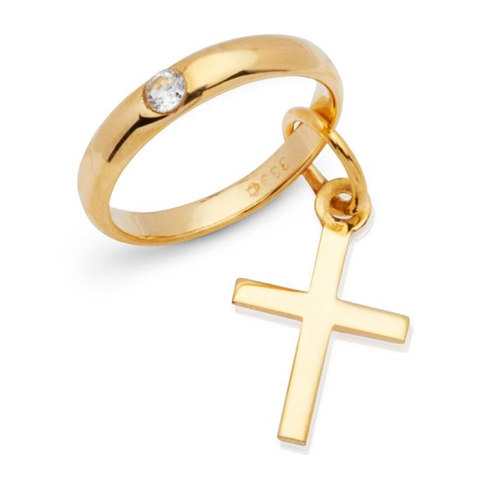 8ct gold christening chain: zirconia cross