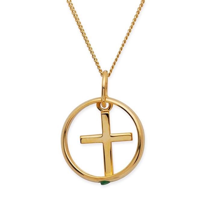 8ct gold christening necklace with cross emerald