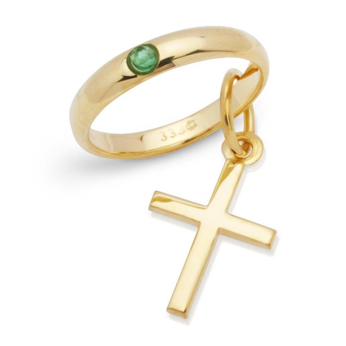 333er Gold Taufring mit Kreuz und Smaragd