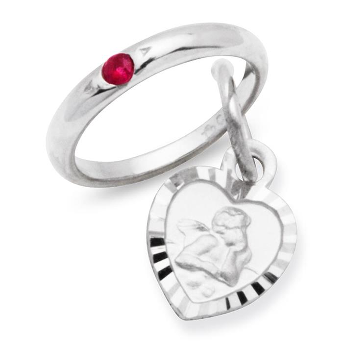 Sterling silver christening necklace ruby angel