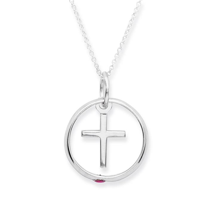 Sterling silver christening necklace ruby cross