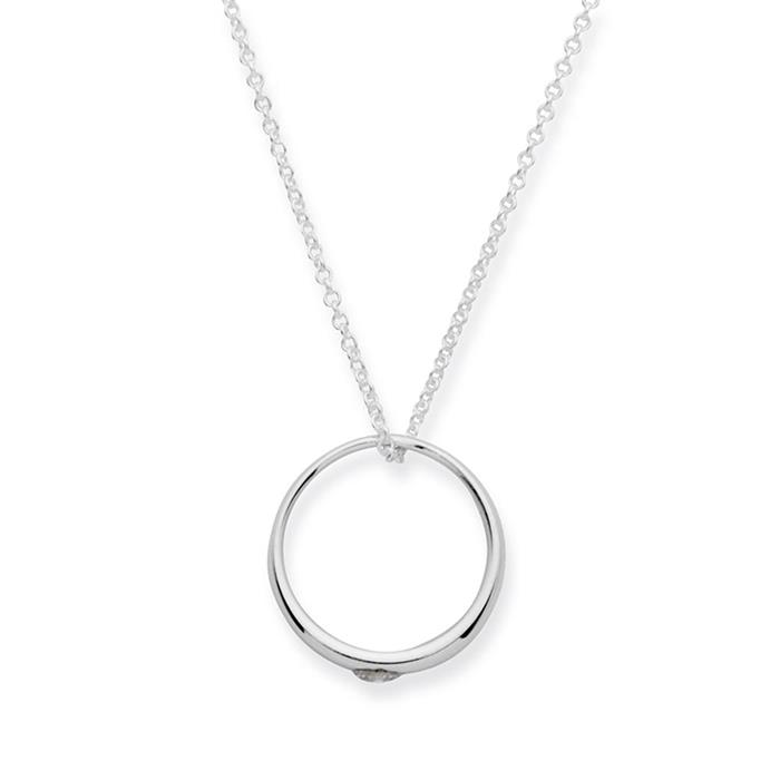 Polished silver christening necklace zirconia