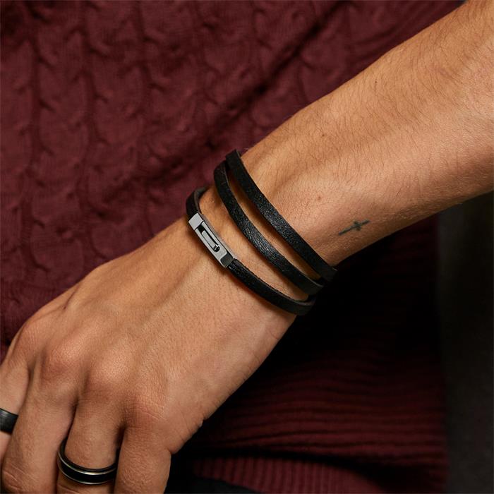 Schwarzes Lederarmband mit Gravurmöglichkeit