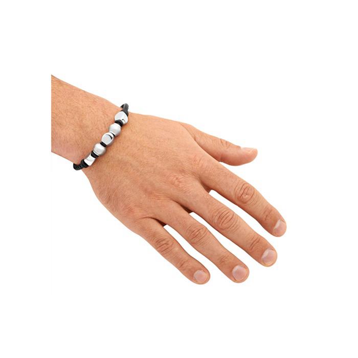 Leather bracelet stainless steel clasp black