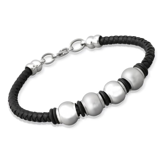 Leather bracelet stainless steel clasp black