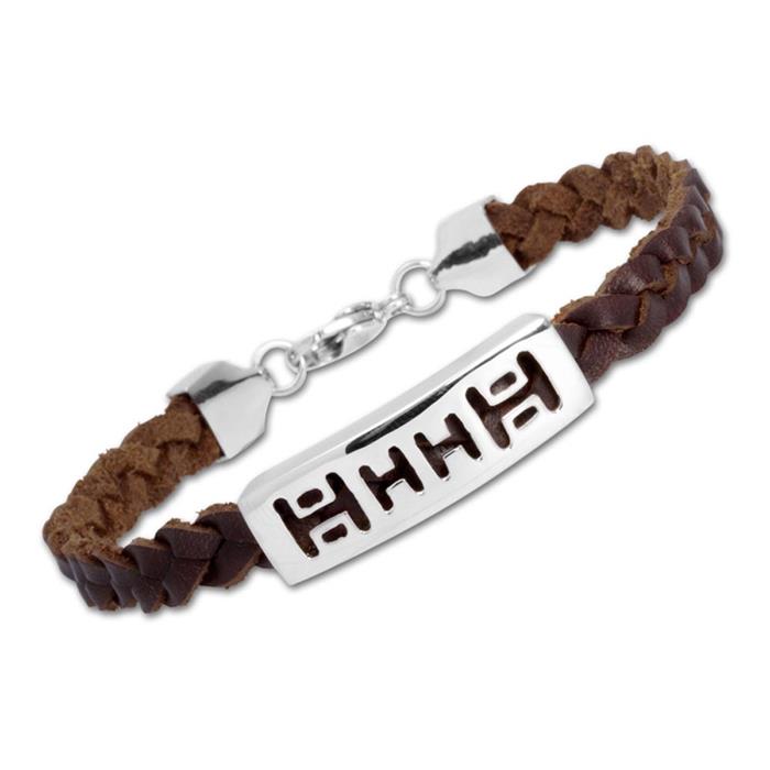 Bracelet leather stainless steel clasp brown