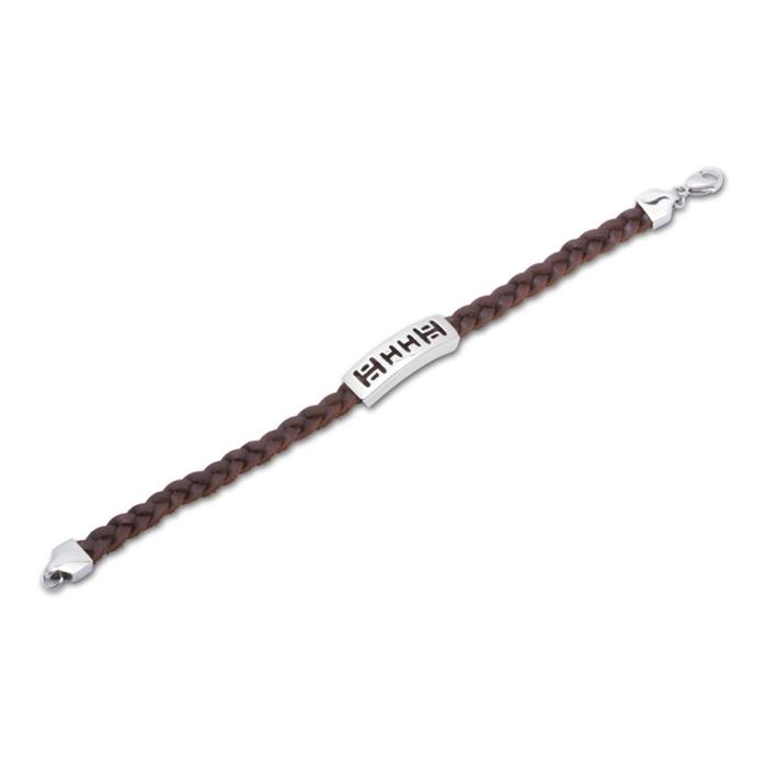 Bracelet leather stainless steel clasp brown