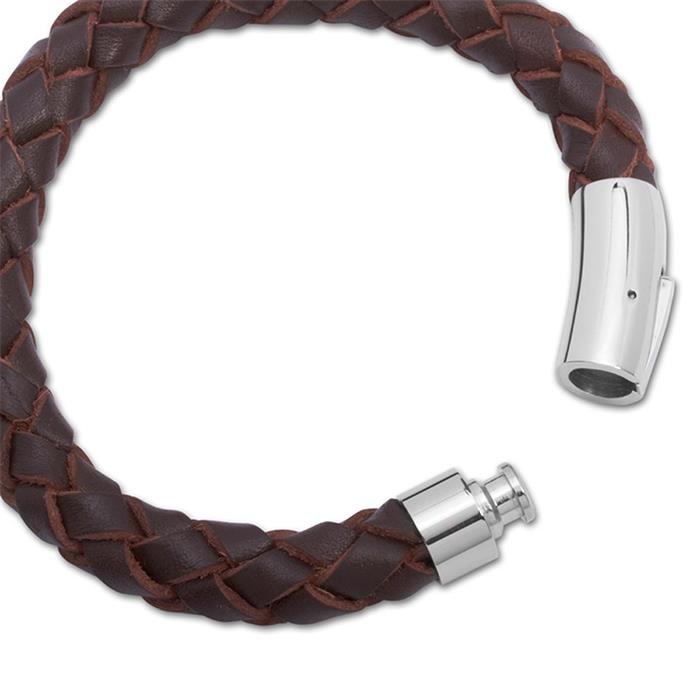 Bracelet leather stainless steel quick fastener brown