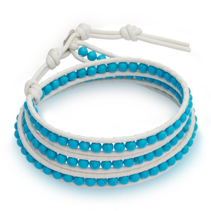 White leather bracelet with turquoise