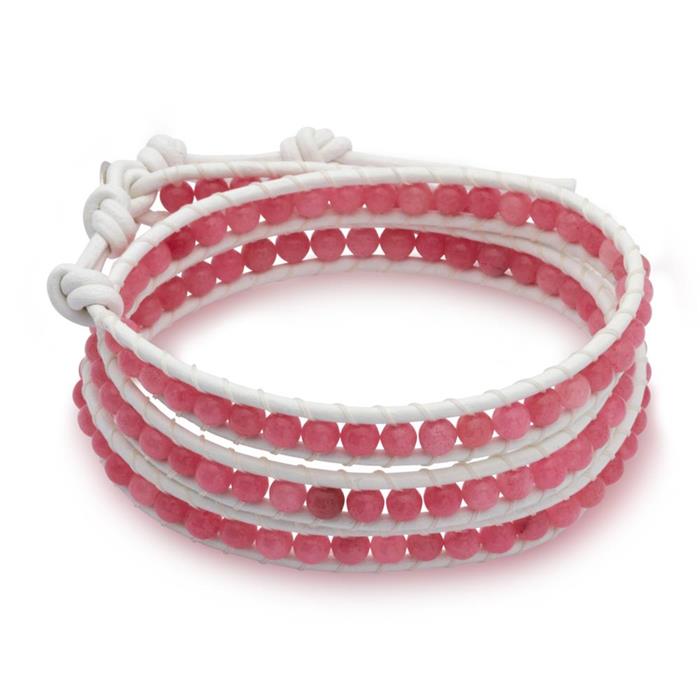 Pulsera de cuero blanco con cuarzo rosa