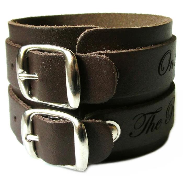 Double strap leather bracelet with laser engraving