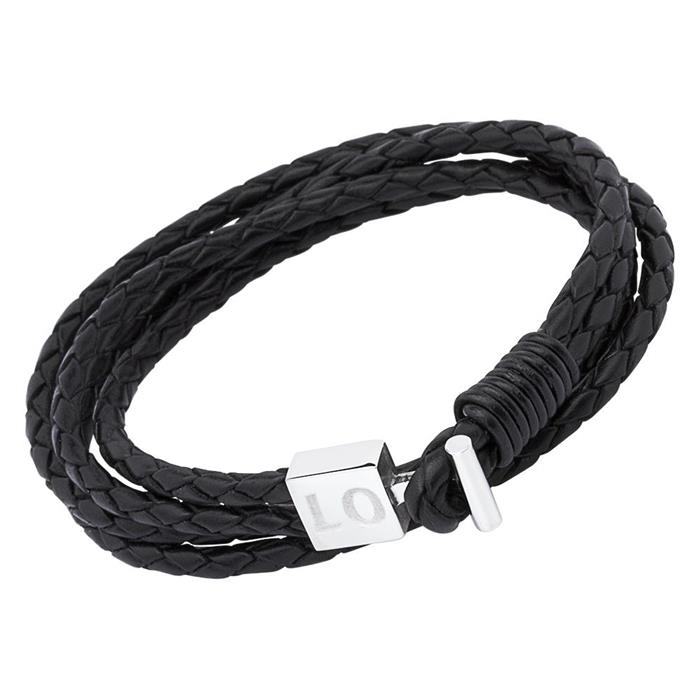 Black leather bracelet steel clasp engraving