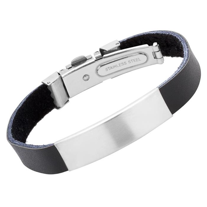 Moderne leren armband graveerbaar zwart