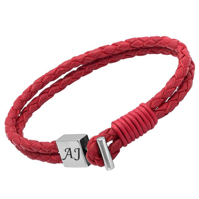 Lederarmband: Rot Edelstahlverschluss