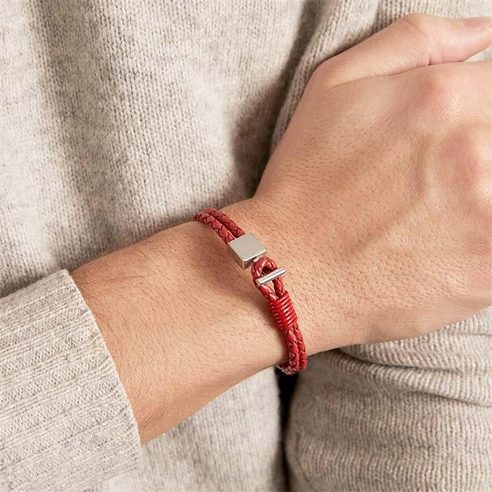 Leather Strap: Red Stainless Steel Clasp