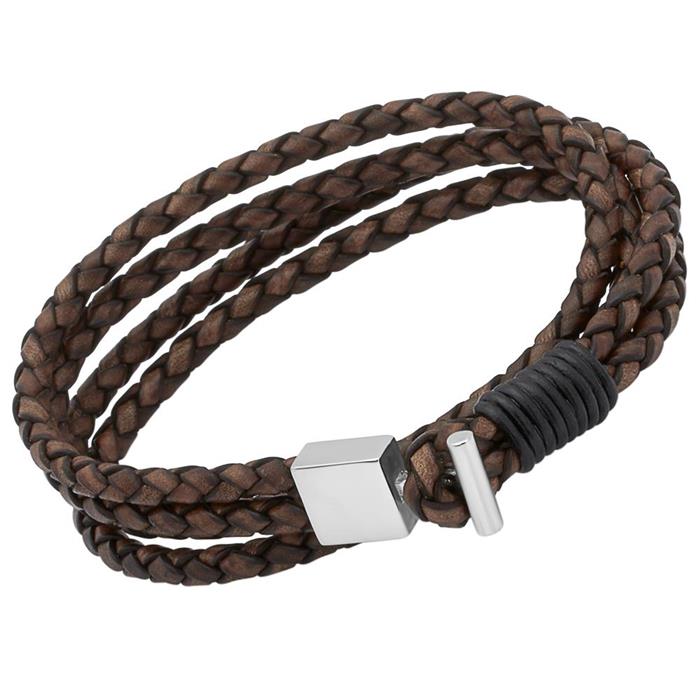 Pulsera de cuero marrón de cuatro filas