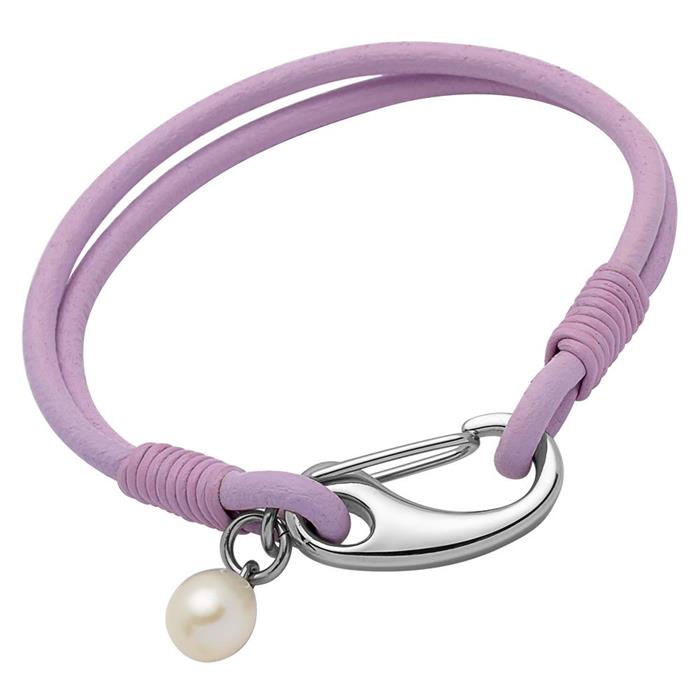 Leather bracelet purple freshwater pearl