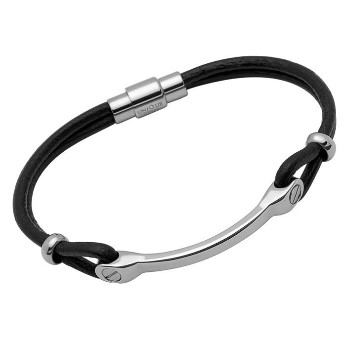 Black leather strap stainless steel plate