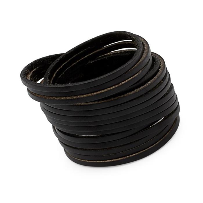 Black Genuine Leather Wrap Bracelet
