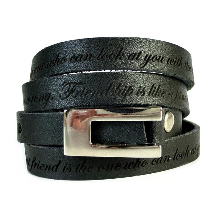 Wrap bracelet leather including laser engraving