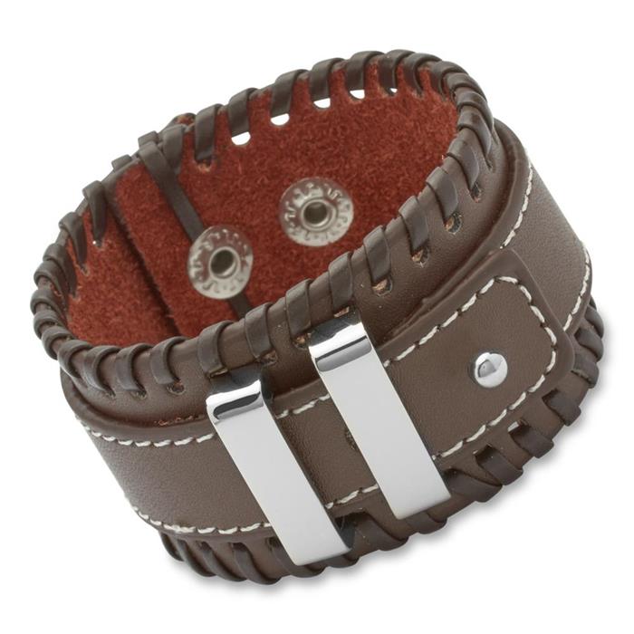 Brown leather wristband decorative stitching