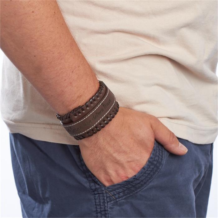 Brown leather wristband decorative stitching
