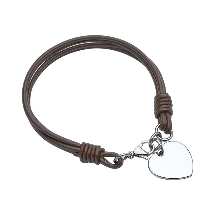 Brown Leather Strap With Stainless Steel Heart