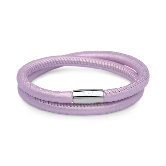 Double breasted wrapped leather bracelet for charms lilac