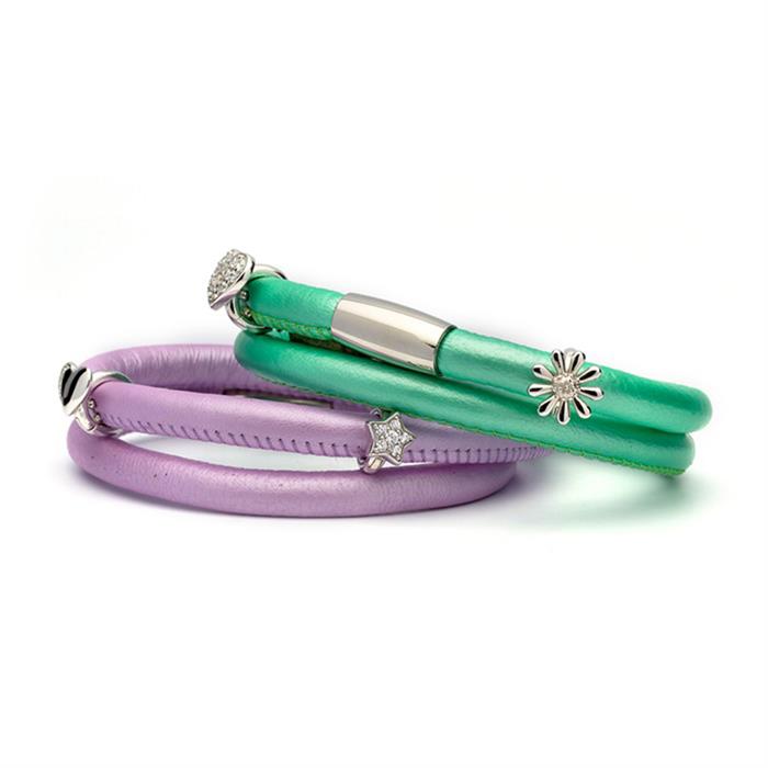 Double breasted wrapped leather bracelet for charms lilac