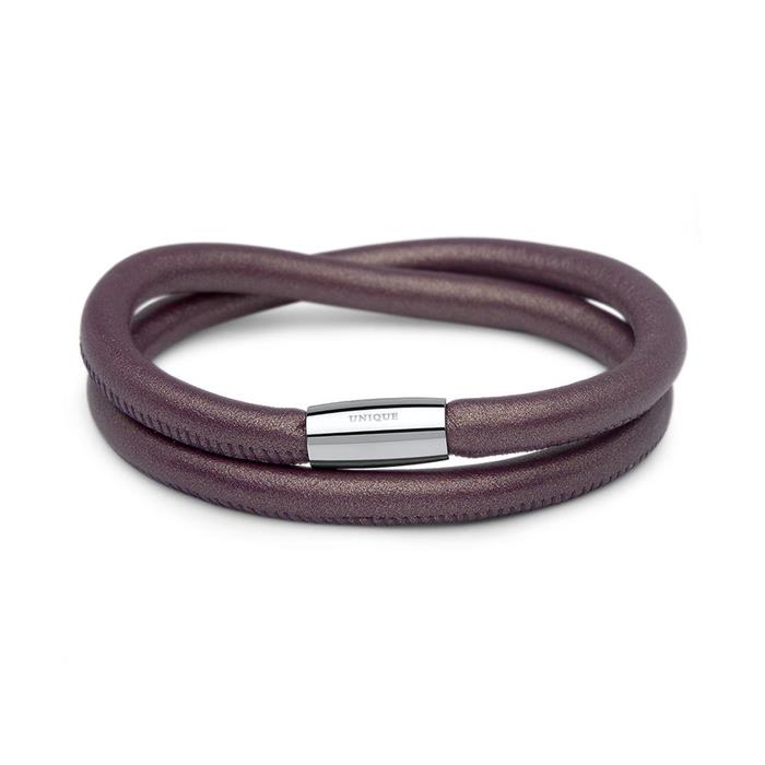 Double-breasted wrapped leather bracelet for charms purple