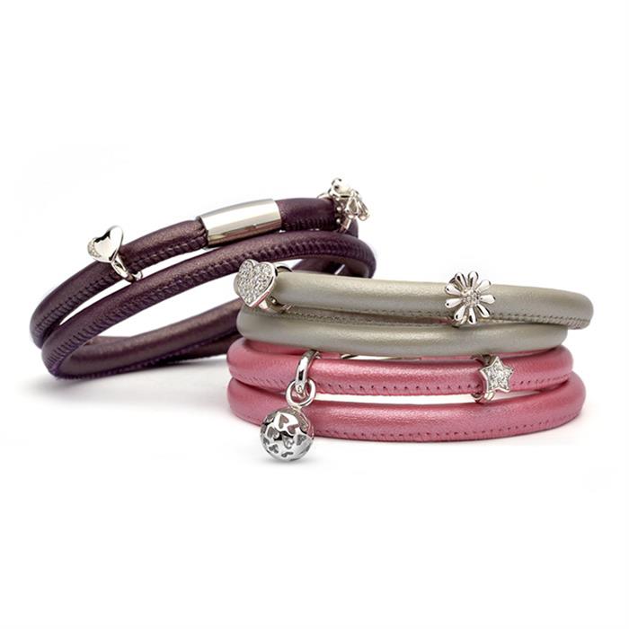 Double-breasted wrapped leather bracelet for charms purple