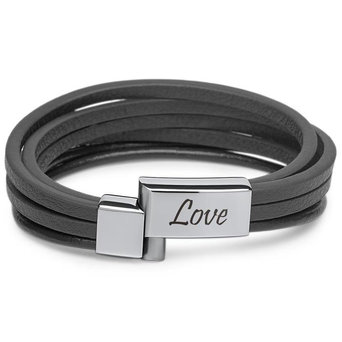 Engravable imitation leather strap in black 6 strands