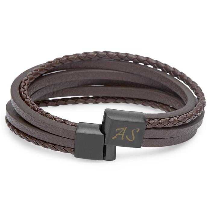 Engravable Bracelet In Brown/Black 6 Strands
