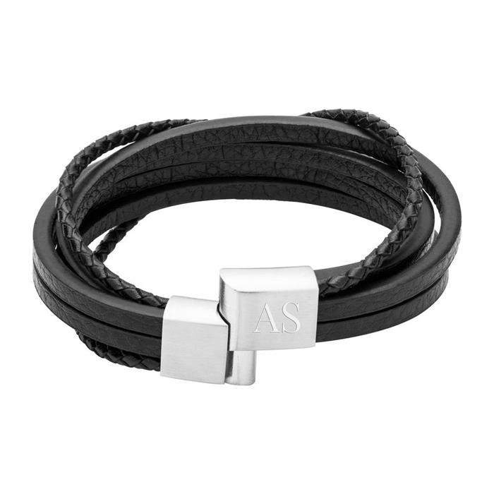 Engravable Bracelet Silver/Black 6 Strands