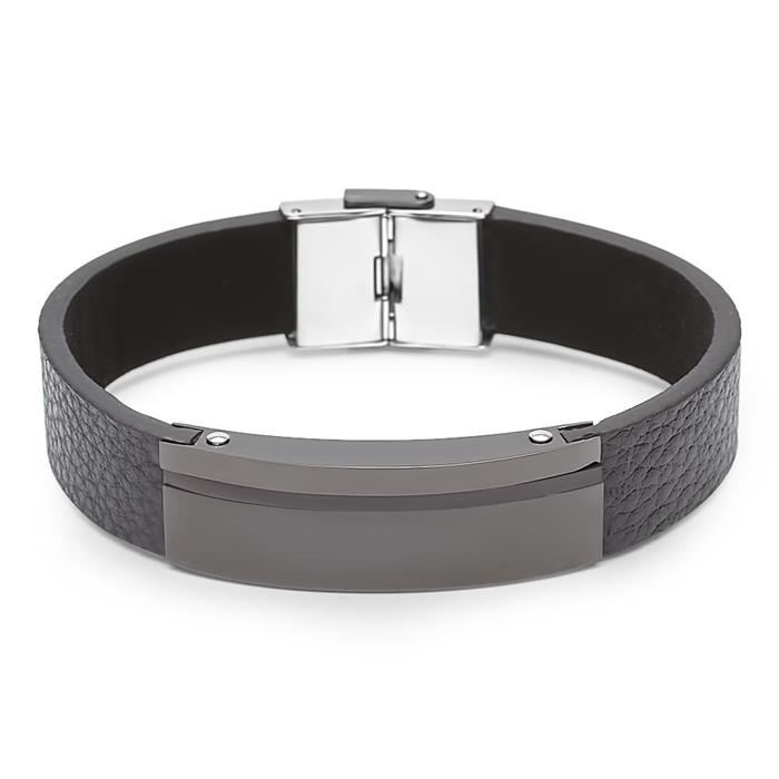 Zwart leren armband graveerplaatje