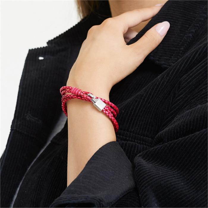 Roze leren armband graveren mogelijk voor dames haken