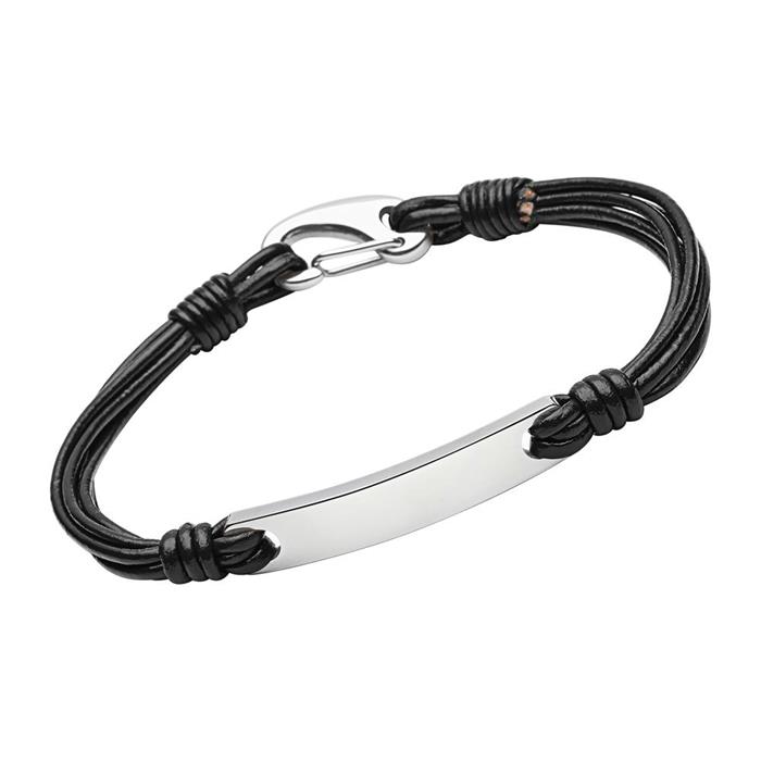 Leather Strap In Black With Engraving Plate Carabiner