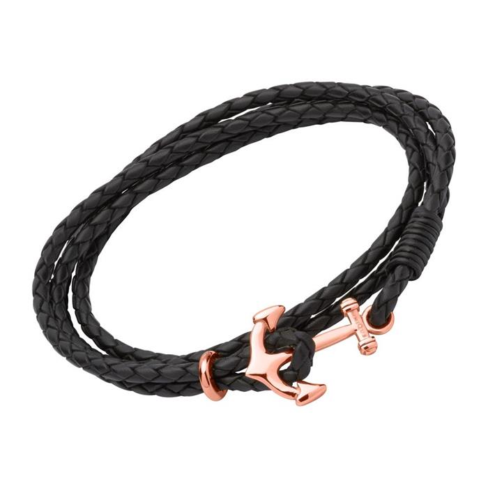 Armband aus schwarzem Leder mit 4 Strängen