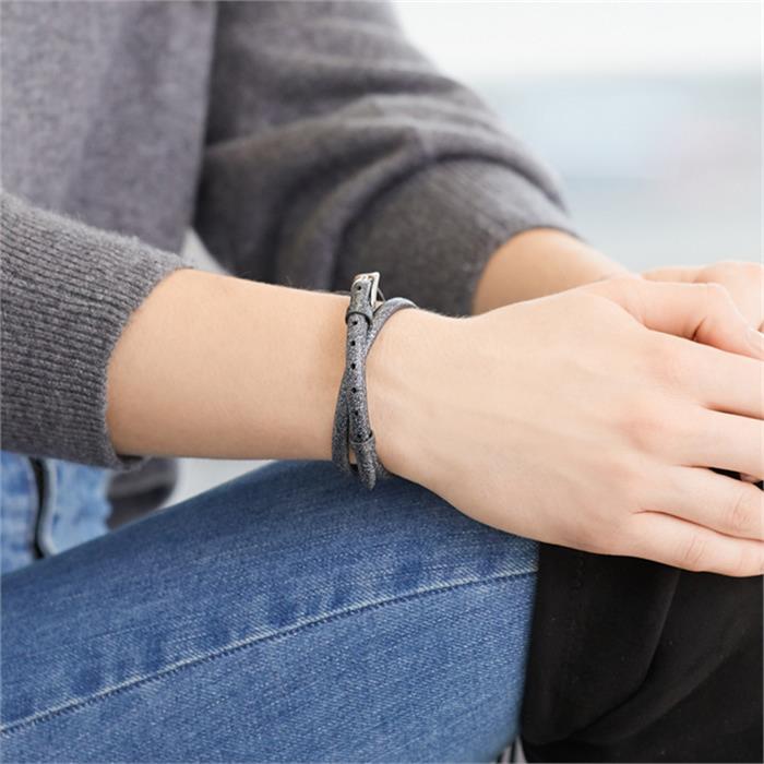 Leather bracelet in anthracite with glitter