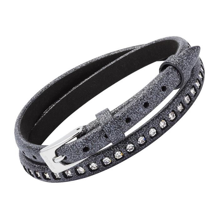 Bracelet Black Leather With Glitter Zirconia