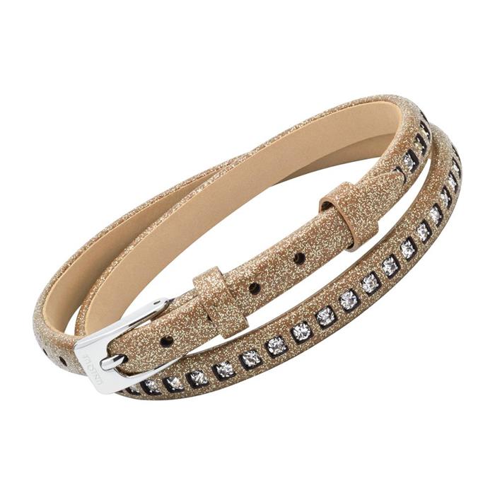 Beige leather bracelet with glitter zirconia