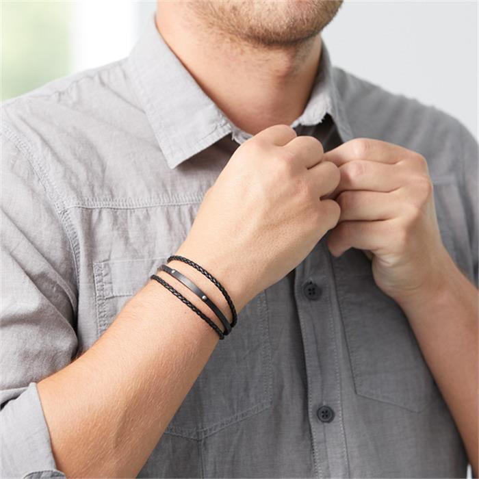 Mehrsträngiges Kunstlederarmband gravierbar schwarz