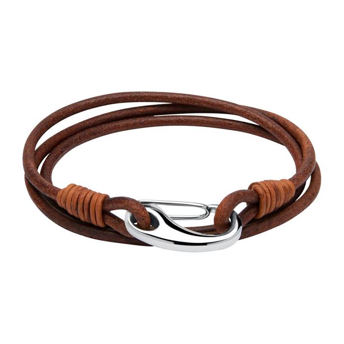 Brown leather bracelet with lobster clasp