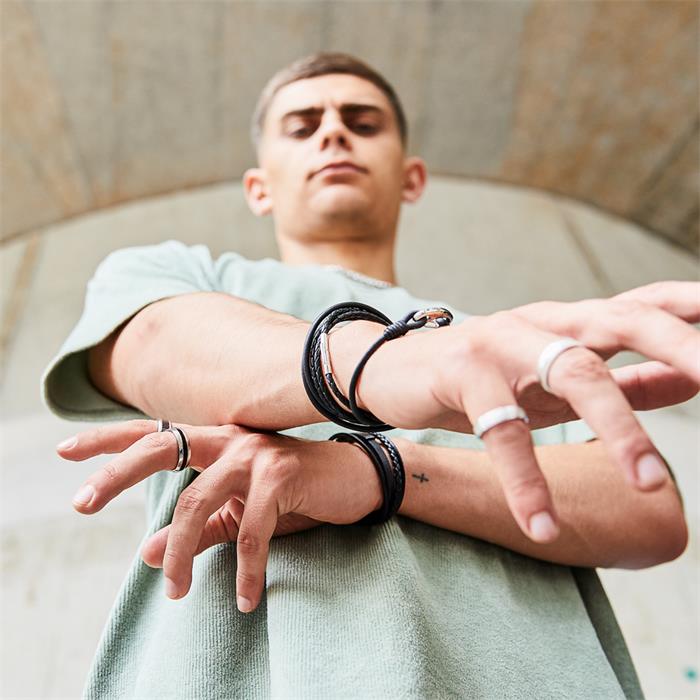 Zwarte leren armband met clipsluiting