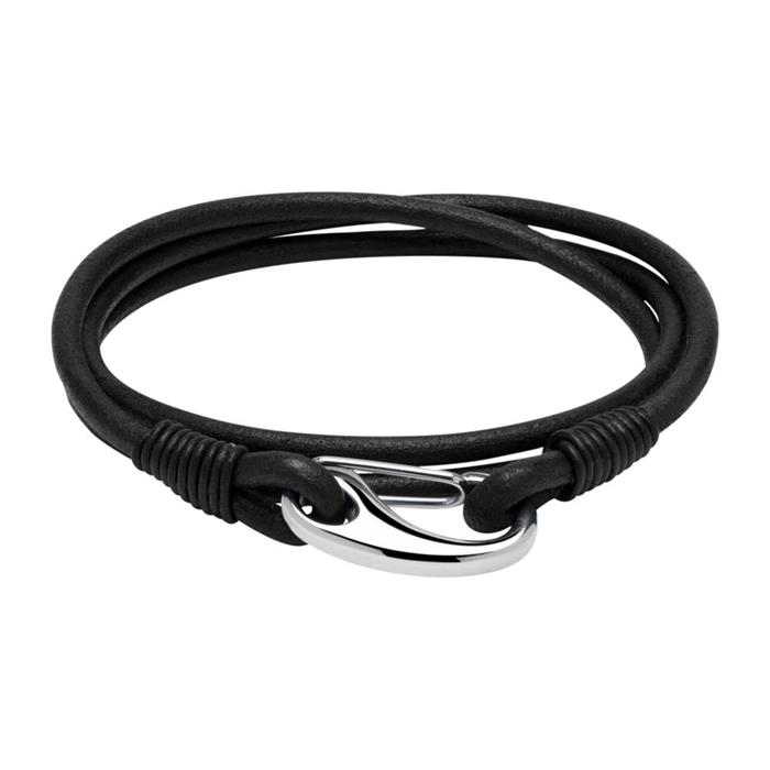 Black Leather Bracelet With Lobster Clasp