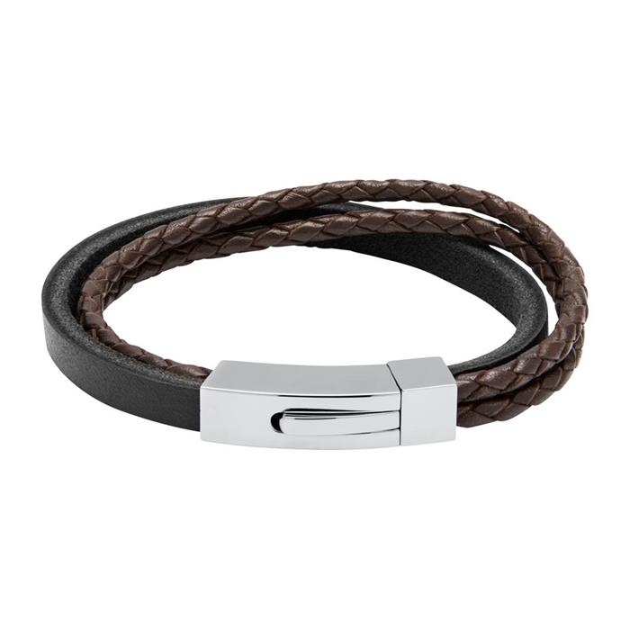 Bracelet brown and black leather engravable