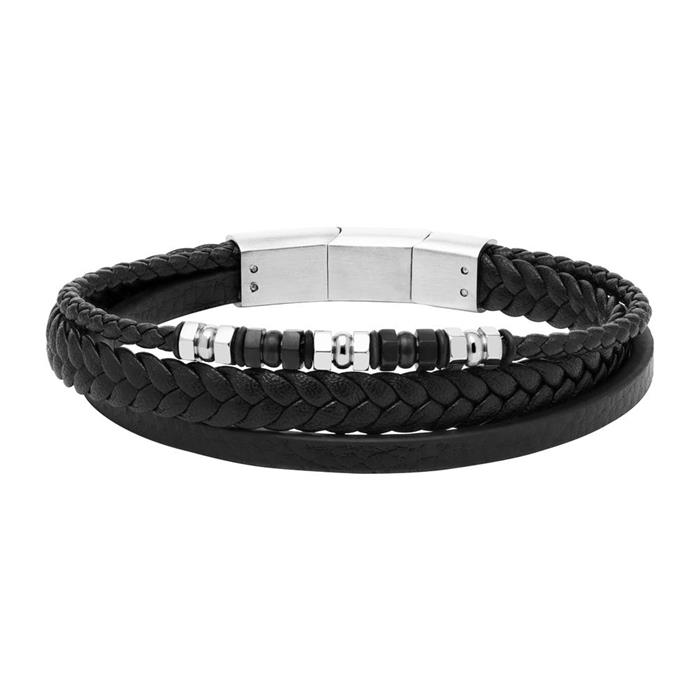 Black imitation leather bracelet multiple rows and engravable