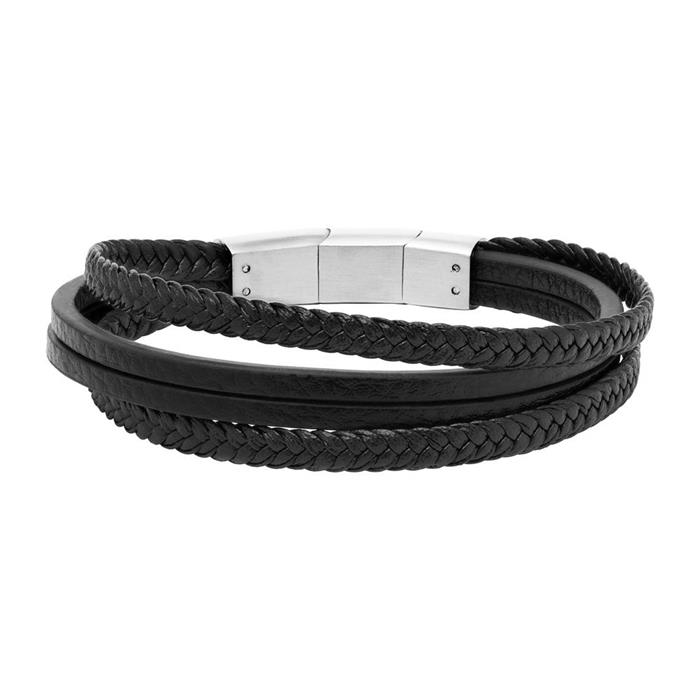 Multi-row black imitation leather bracelet engravable