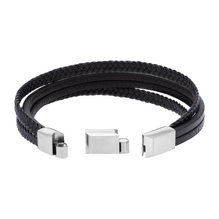 Multi-row black imitation leather bracelet engravable